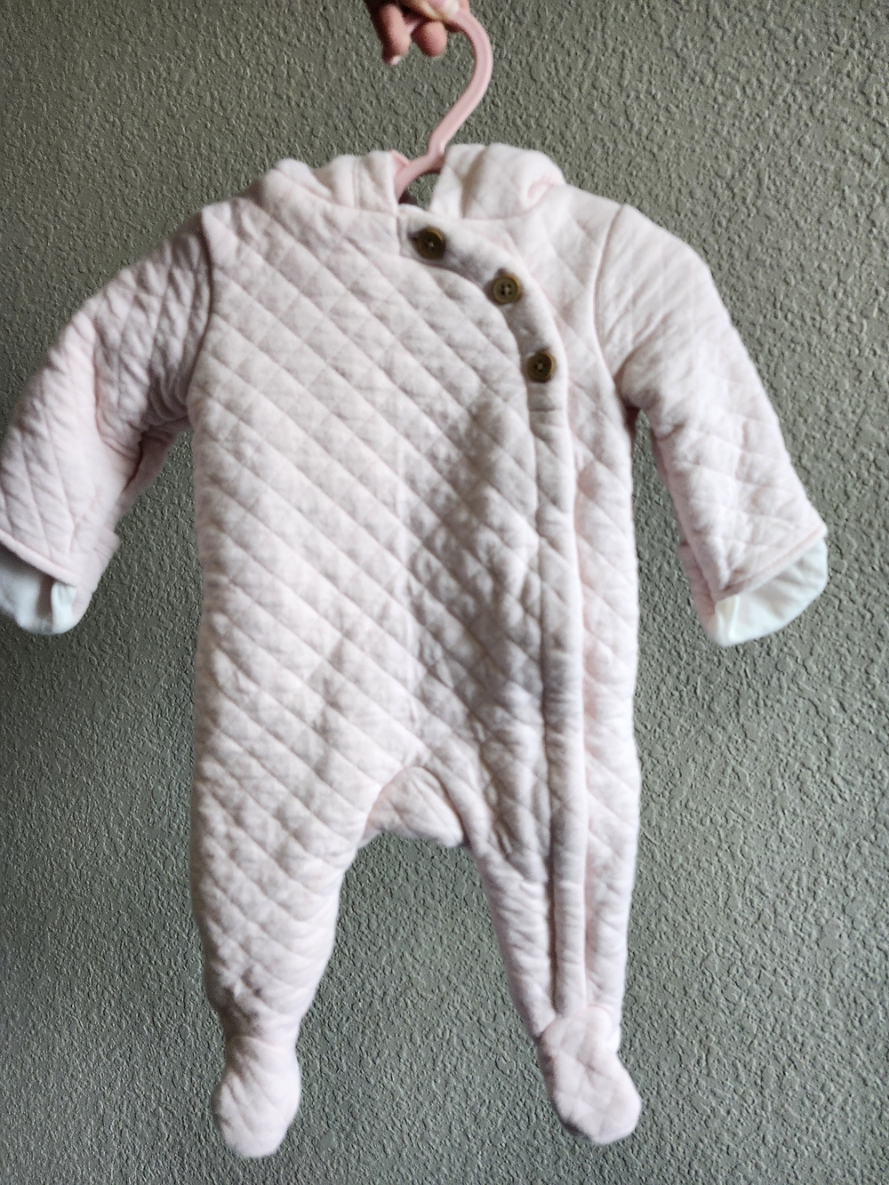 Carter's Light Pink Quilted Hooded Footed One-Piece